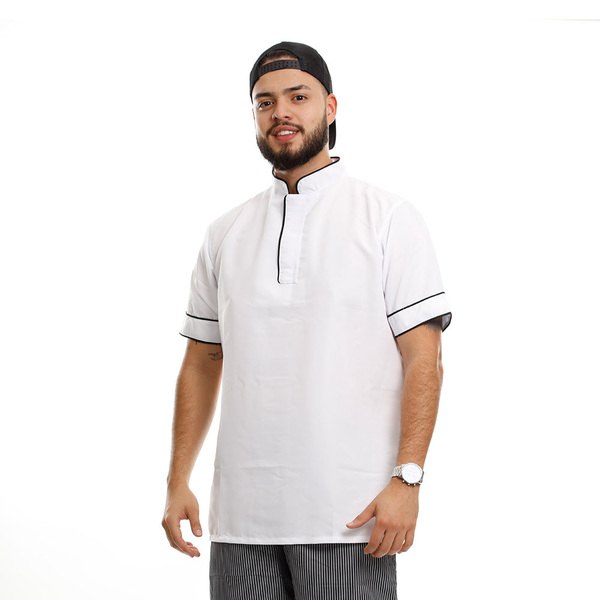 Camisa manipulación de alimentos 0229, blanca con vivo negro, manga corta